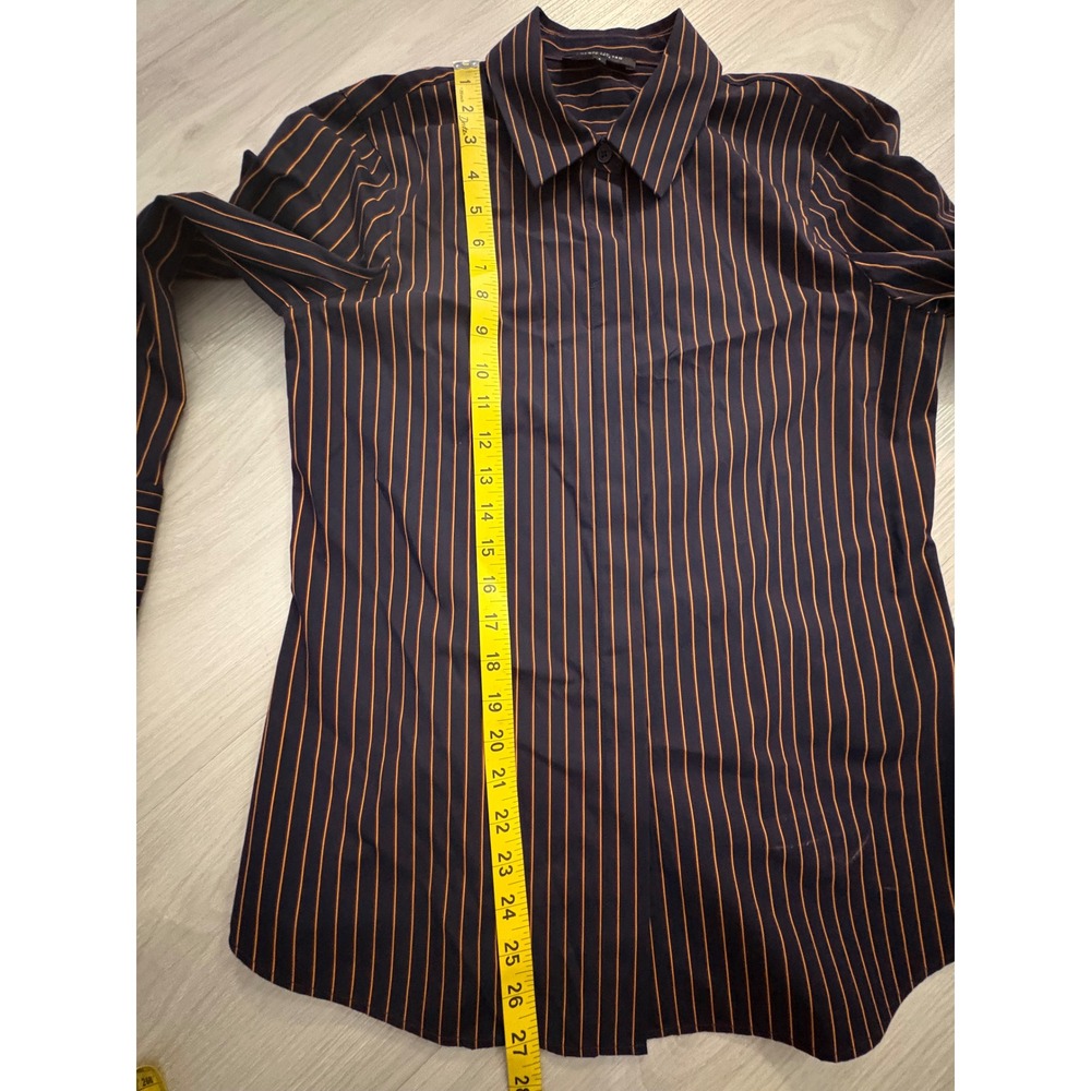 Lafayette 148 New York Women Shirt Navy Orange Striped Bell Cuff Button Down 4 - Picture 6 of 12